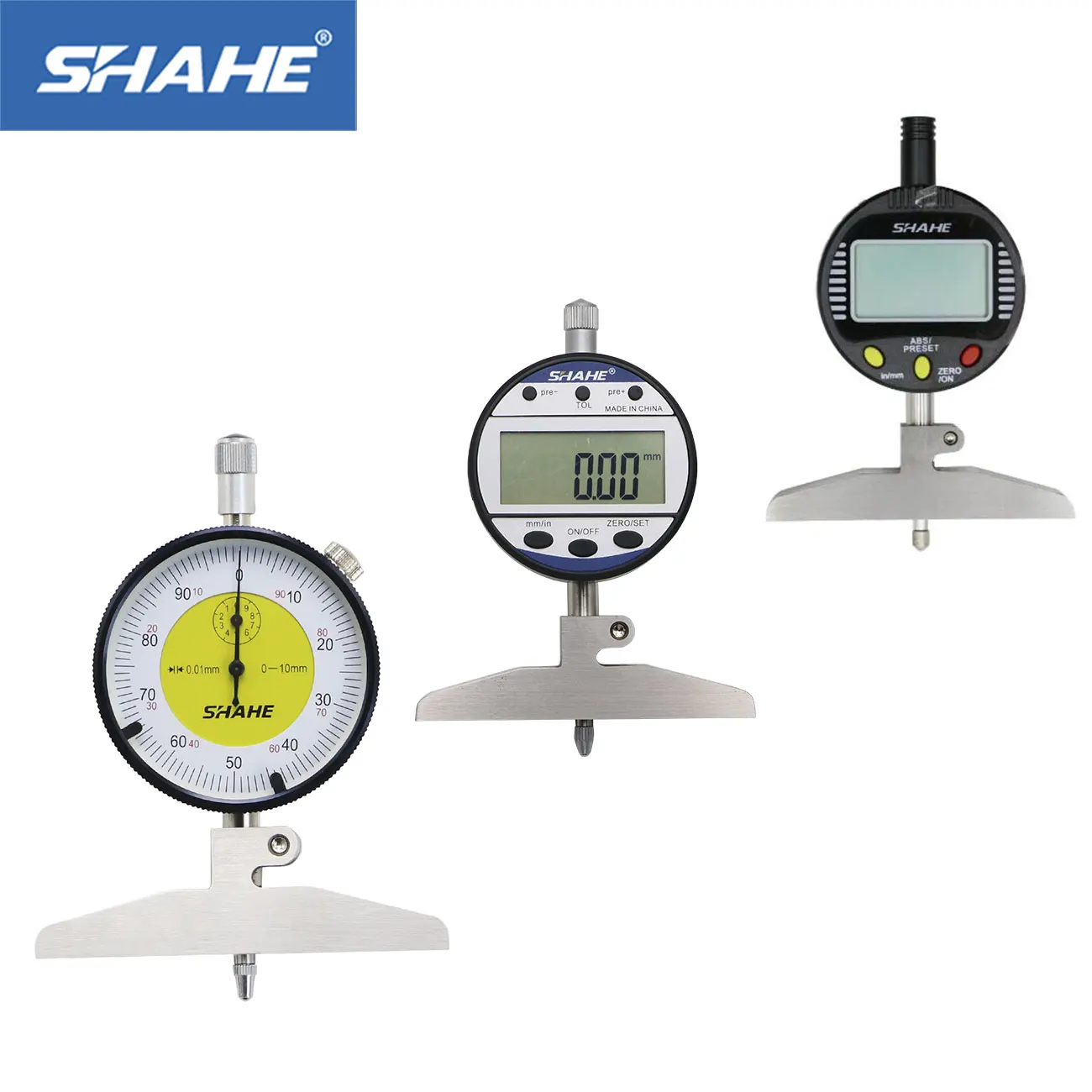 Shahe Depth Indicator Dial Indicator 0-10mm  Dial Depth Indicator Gauge Equipped with Depth Extension Bar