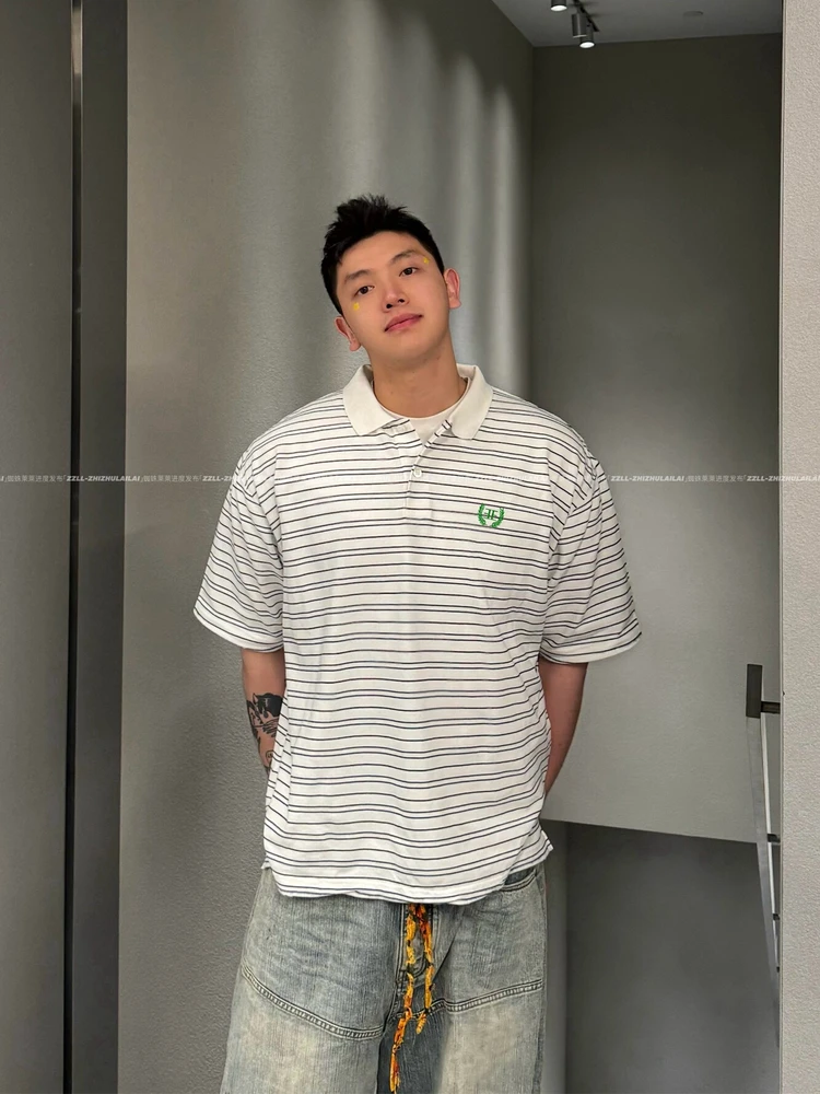 

Мужская футболка VANA ILUSION серии Wheat Spike, модная футболка для пар с отложным воротником, в полоску, с коротким рукавом