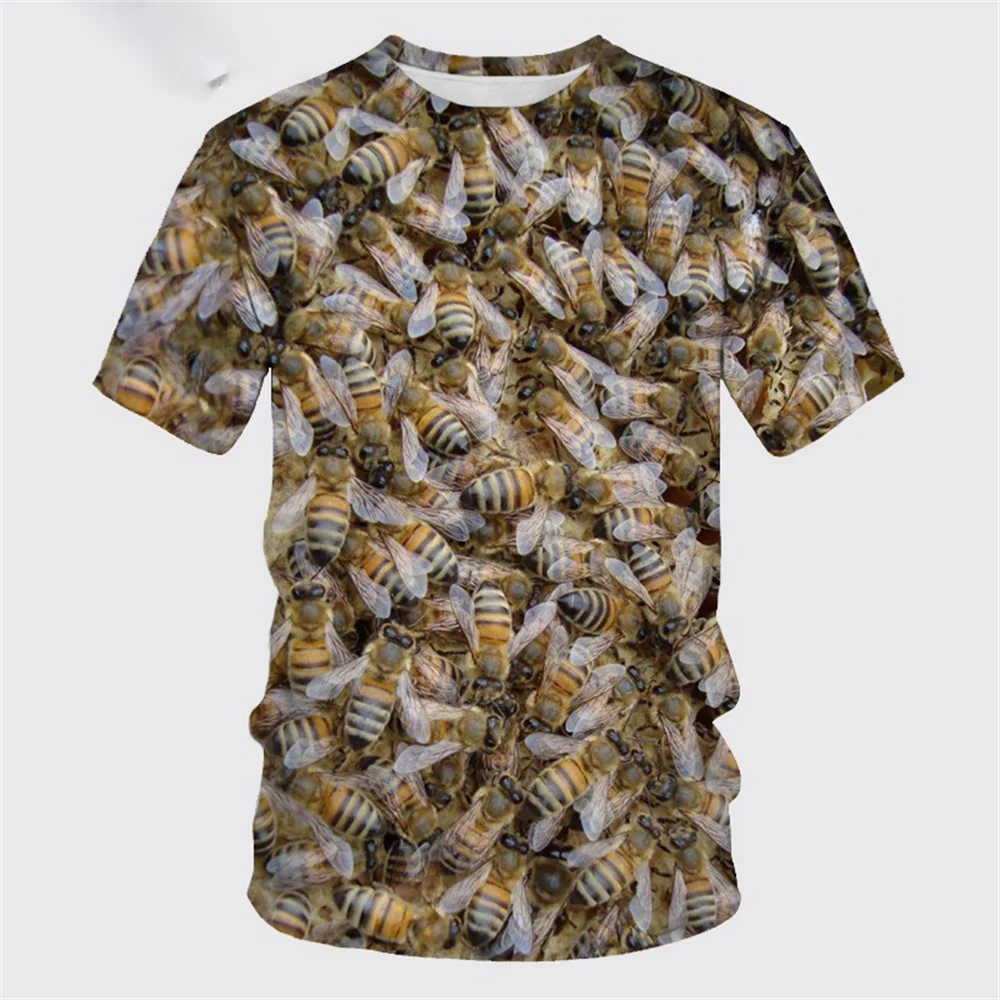 Bee Pattern 3D Printed Summer Men\'s Round Neck T-shirt Casual Short Sleeve Oversized Pullover Fashion Streetwear Men Clothing