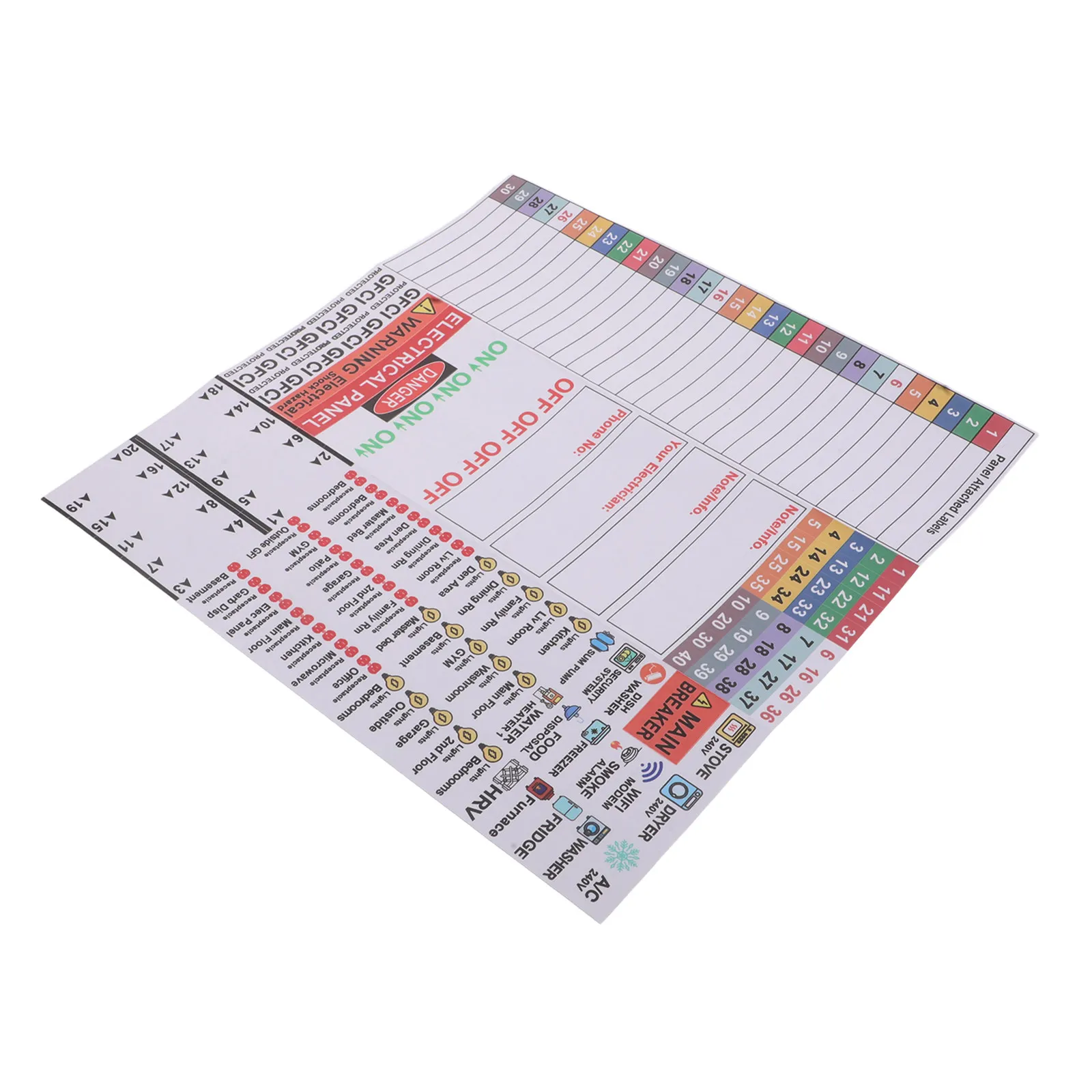 Waterproof Breaker Panel Labels Electrical Box For Home Electrical Panel Safety Officer Sticker Numbers Mix Colors