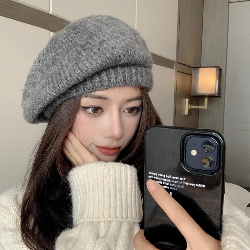 

Mohair Hat Knit Beret Children Autumn Winter Warm Headwrap Painter Cap Solid Color Women Men Outdoor Fashion M540