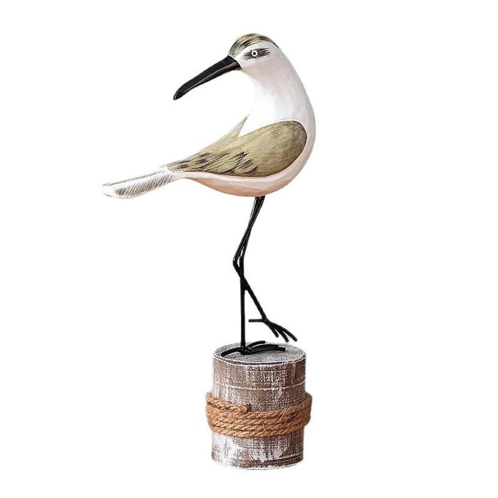 Hand Painted Wooden Bird Ornament Mediterranean Style Pine Wood Figurine For Home Desktop Living Room Decor Accessories