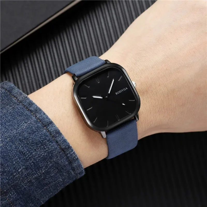 New Fashionable Men Business Watch Simple Small Square Dial PU Leather Quartz Wristwatch for Men  Luxurious Clock for Women