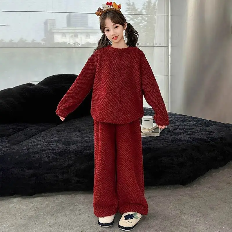 

Women's Girls' Winter Coral Fleece Pajamas Red Holiday Home Wear for Kids Cozy Thermal Sleepwear for Children Casual Outfits