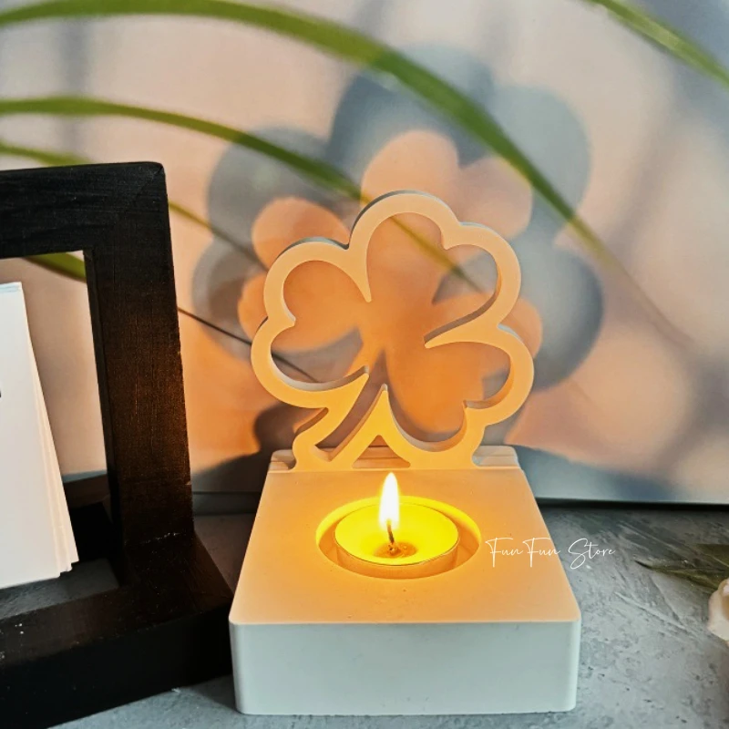 Lucky Hollow Clover Candle Holder Decoration DIY Silicone Mold Handmade Aromatherapy Candle Holder Plaster Drop Glue Mold Decor