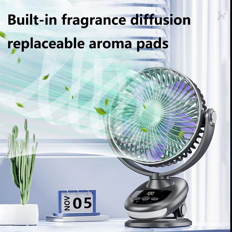 Lenovo Desk Clip On Shaking Head Fan 100 Levels USB Rechargeable Portable Quiet Fan For Kitchen Office Dormitory Desktop