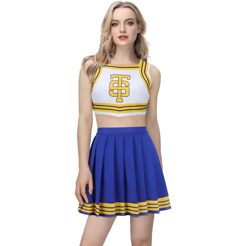 Seragam Cheerleader Taylor Showgirl TS Shake It Off Biru Putih Pakaian Cheerleading Kostum Pesta Halloween Gadis SMA