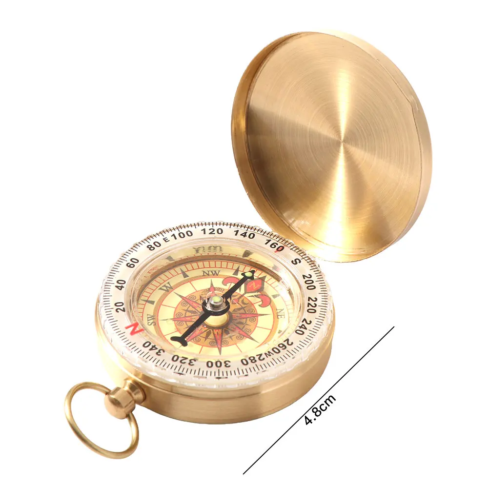 Enhanced Pure Copper Pocket Compass Waterproof Multifunctional Navigation Compass Luminous Portable Copper Compass Hiking