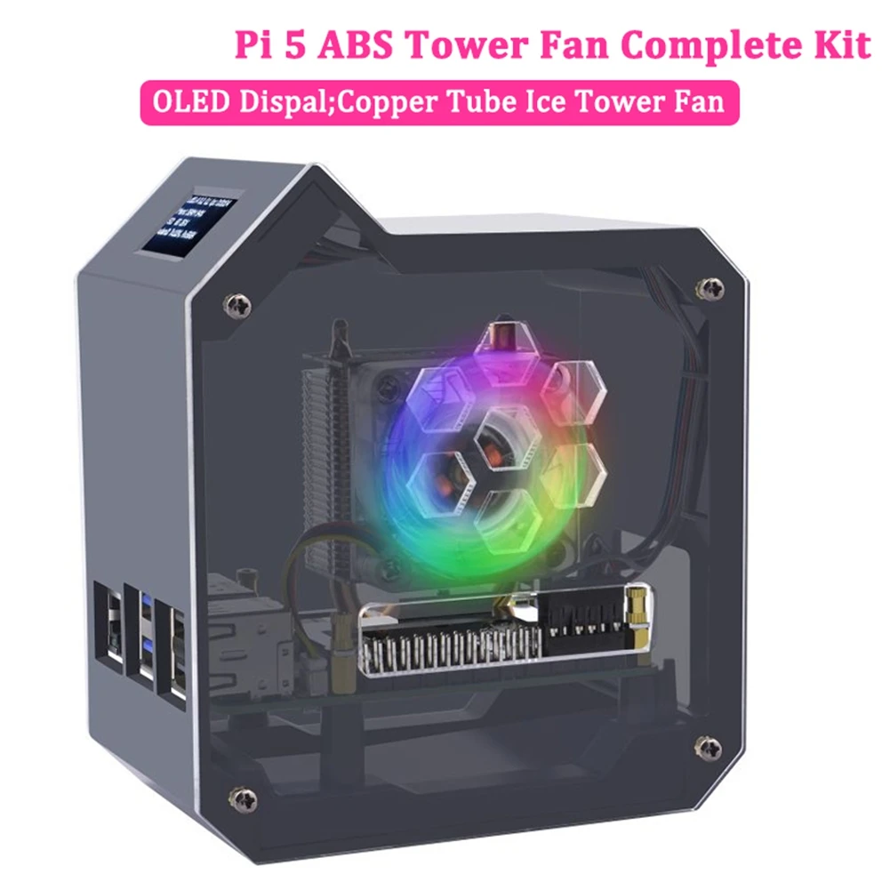 Hot sale For 5 Tower Fan Kit Case Copper Tube Ice Tower Fan PWM JST 4Pin Port RGB LED with 0.96inch OLED Dispaly