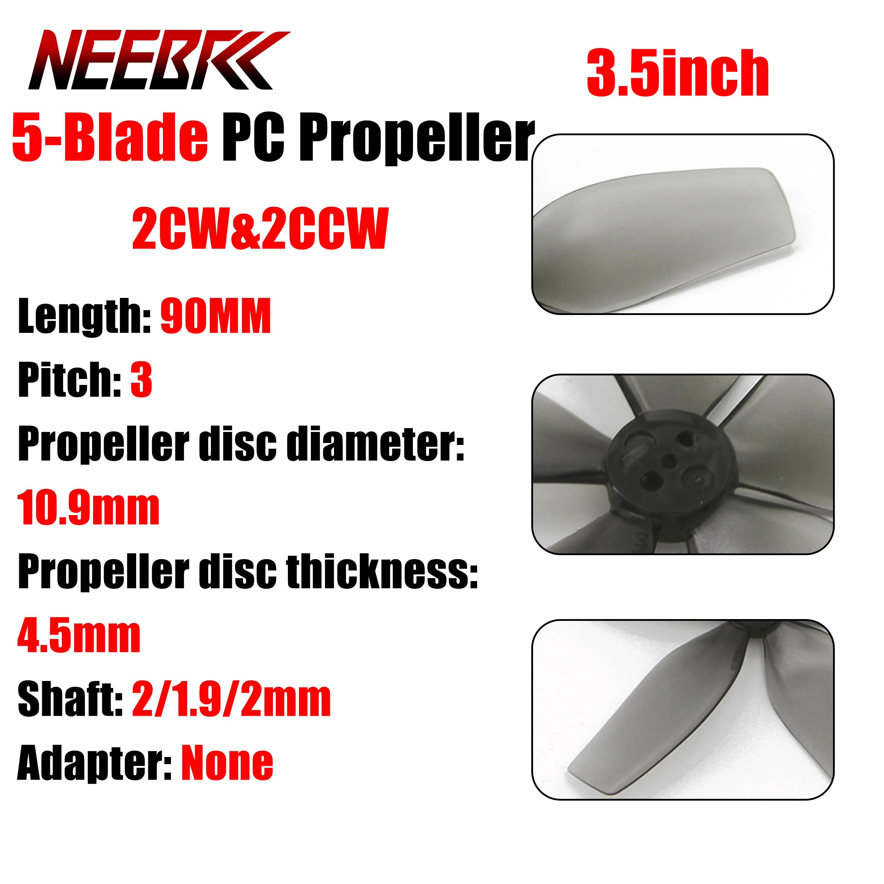 

2Pairs NEEBRC 3.5inch 90mm 5-Blade 2CW&2CCW PC Propeller for RC FPV Racing Drone Freestyle Cinewhoop Drones DIY Airplane Parts