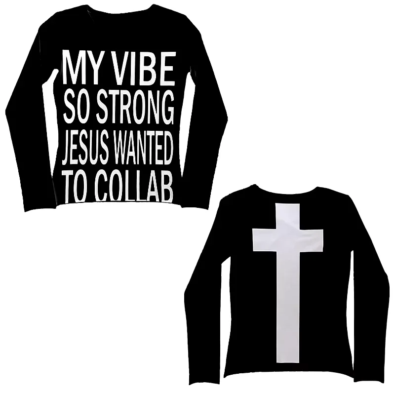 Y2k style aesthetic sweet and sexy long sleeved top for women's casual gothic punk printed T-shirt Harajuku Grunge clothes Emo