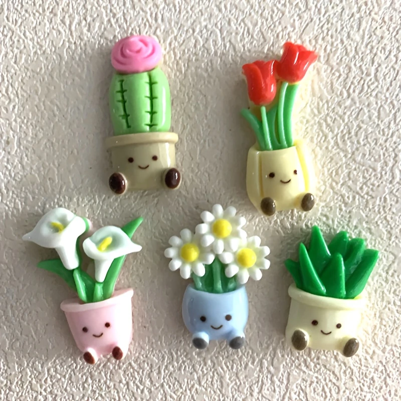 

5pcs Mini Plant Shaped Refrigerator Magnets Decorative Cartoon Plant Magnet Holiday Oval Refrigerator Magnet Set Home Decoration