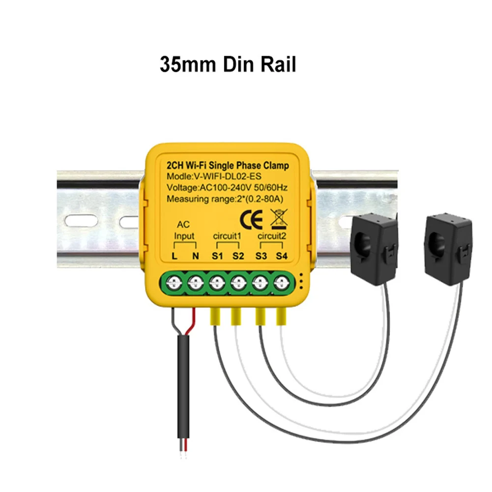 1PC 80A WiFi Energy Meter With Current Transformer Clamp Rated Voltage 110-240V AC 50/60Hz Automation Feature Power Consumption