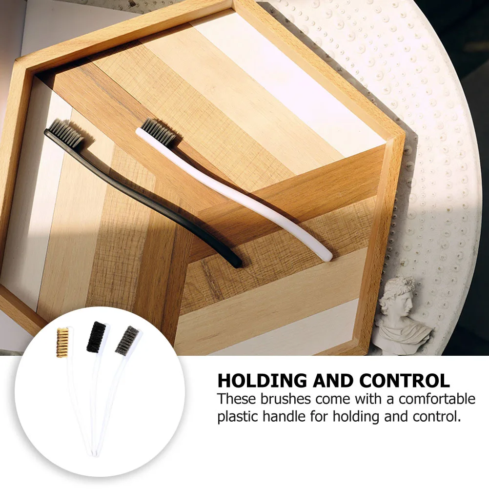 

3pcs Wire Brush Set Brass Stainless Steel Mini Rust Cleaning Scratch Tool For Welding Slag Gap Motor Door Window Bristle Anti