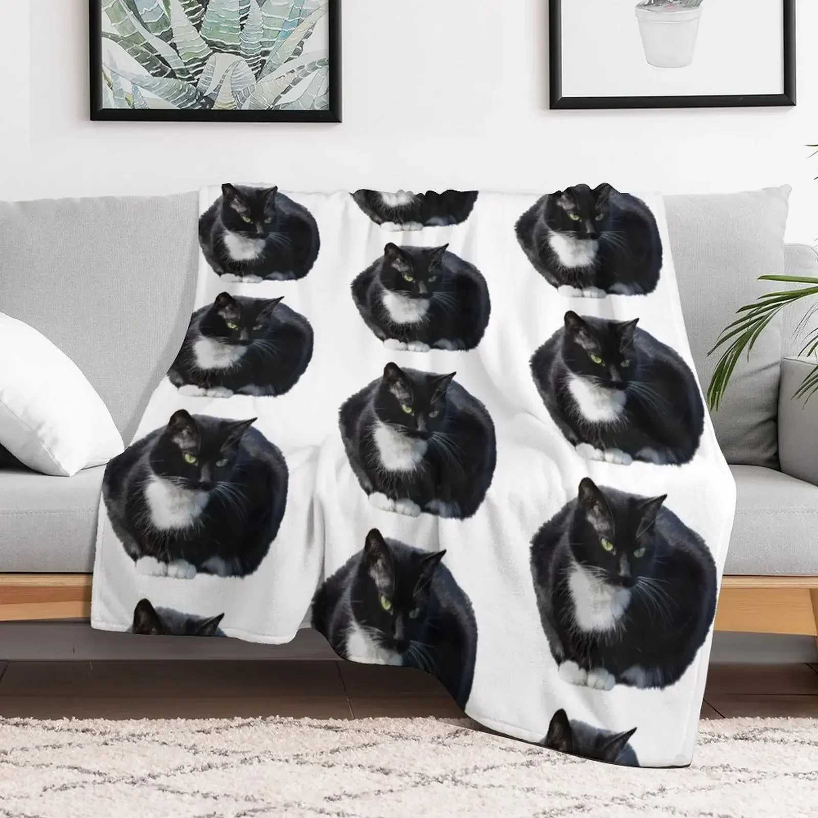 

Tuxedo Cat Throw Blanket Soft Plaid Nap Giant Sofa Blankets anime Fashion Sofas Beach Single Blankets