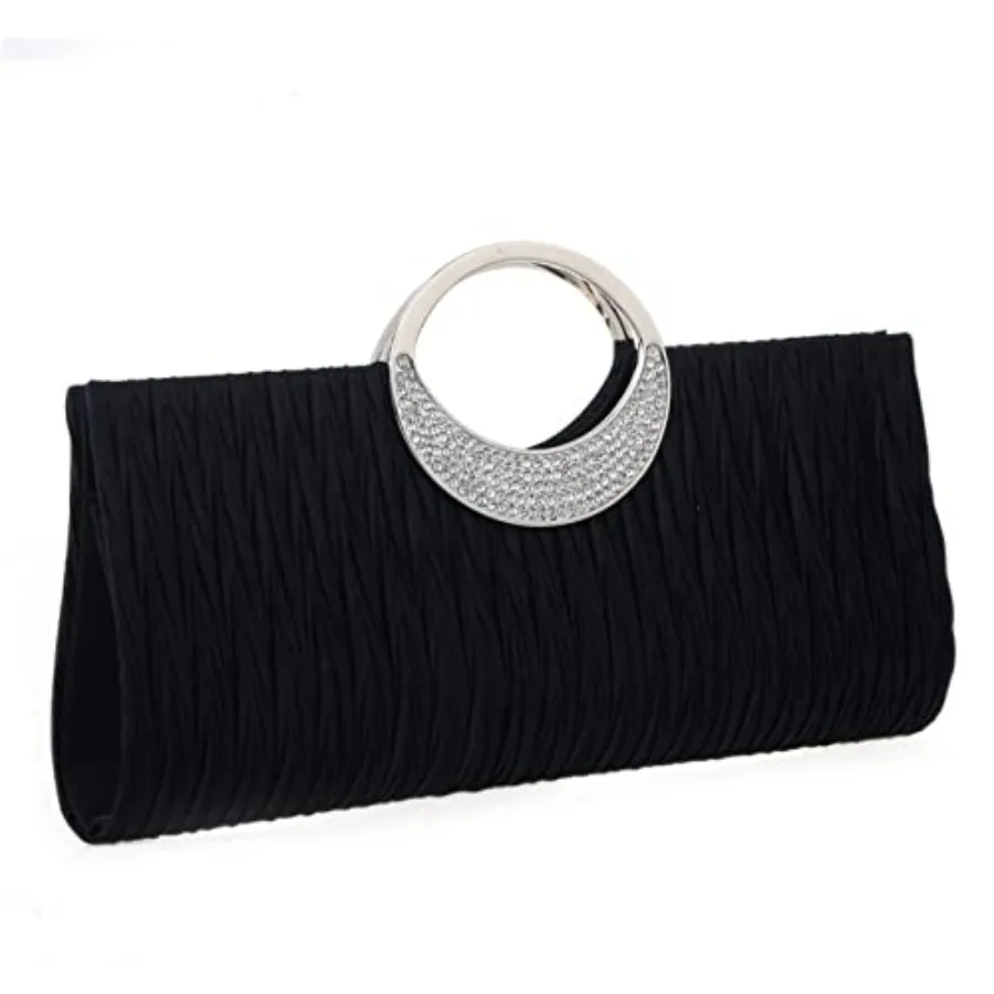 

Women Elegant Clutch Purse Rhinestones Pleated Wedding Clutch Handbag Formal Evening Bag Party