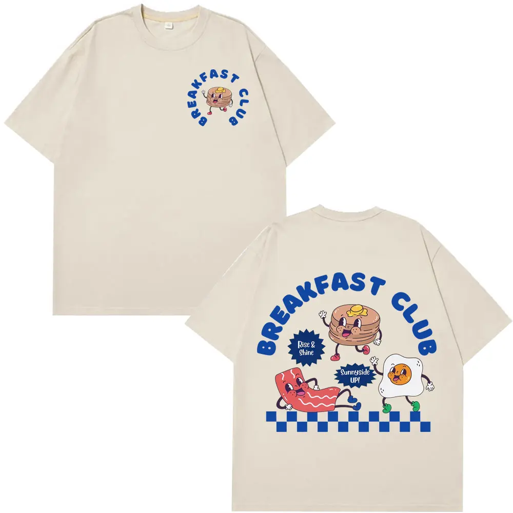 

Забавный клуб для завтрака, винтажные футболки с рисунком, летние хлопковые модные свободные футболки с короткими рукавами для мужчин и женщин, модные футболки большого размера
