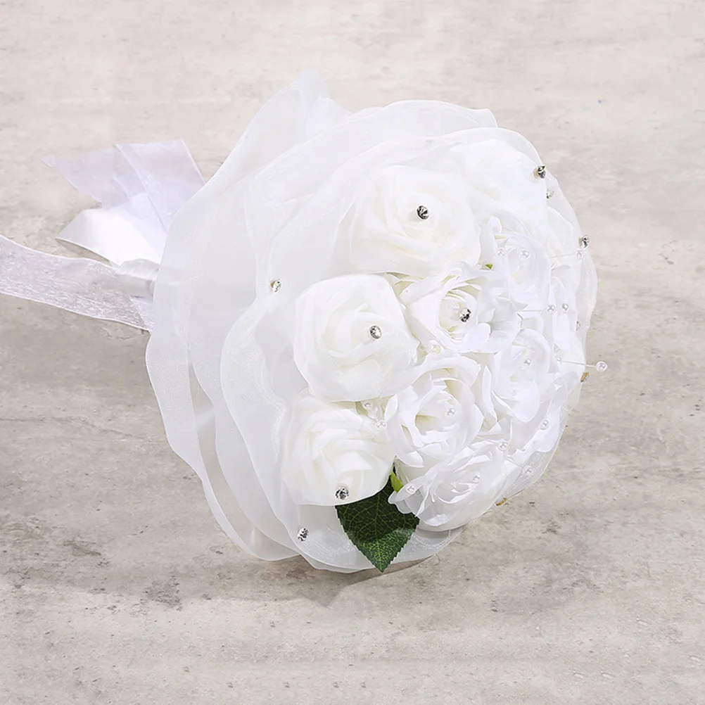 

Rhinestone Bouquet Wedding Prop Lace Decor Fake Pearl Bridal Holding DIY Valentine Party Supply