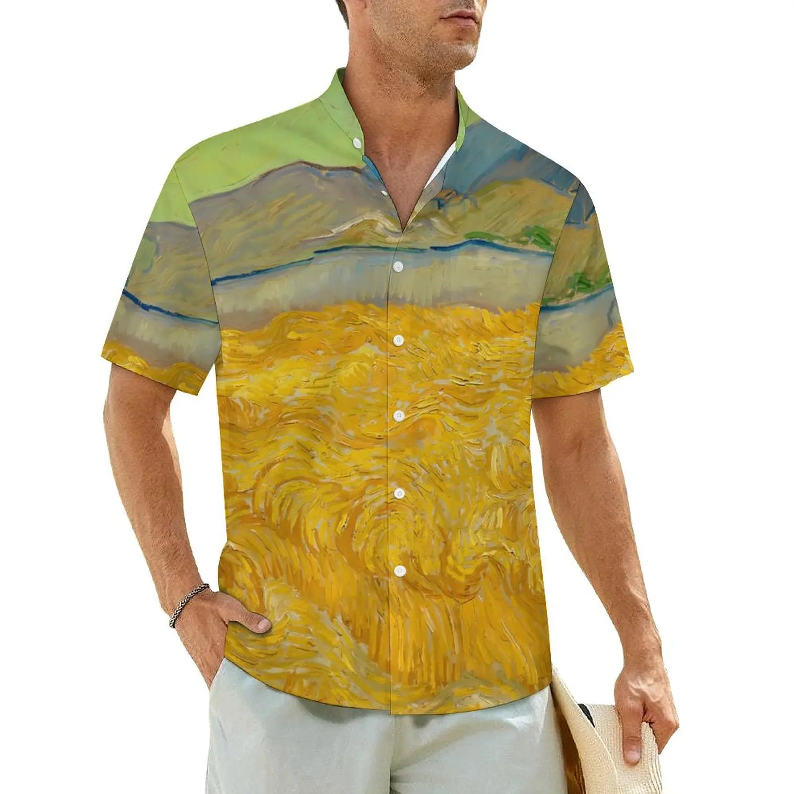 

Summer Shirt Beach Vincent Van Gogh Blouses Wheatfield Classic Casual Shirts Men Short Sleeve Stylish Oversize Top