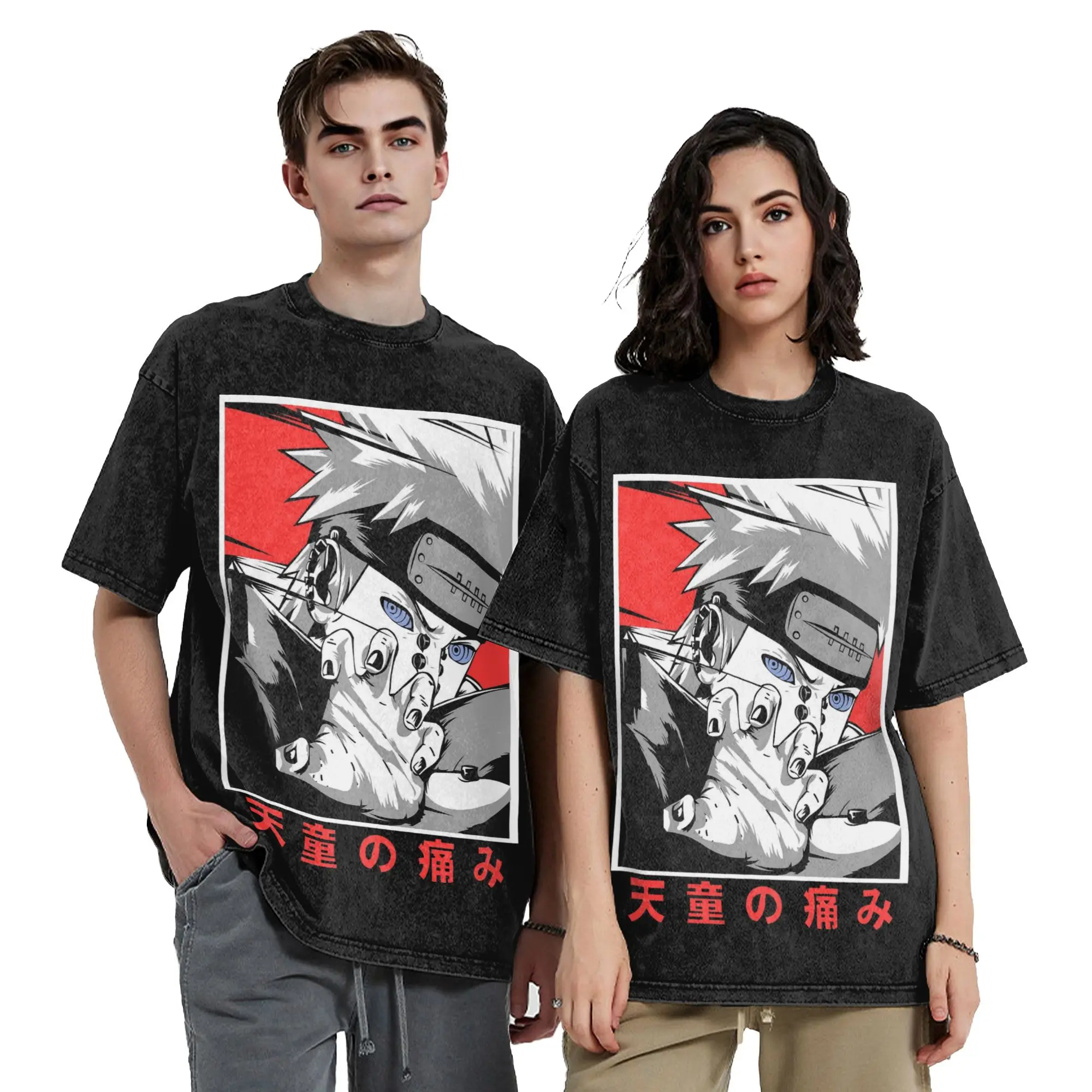 broke hero Narutoes Anime T Shirts Hip Hop Washed 100% Cotton Oversize T-Shirt Vintage Men  Tops Streetwear Printed Tops Tees
