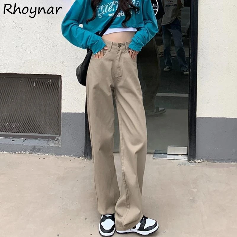 

High Waist Women's Jeans S-5XL Pure Vintage Simple Casual Students Autumn Loose Campus Stylish Trouser All-match Ulzzang Daily