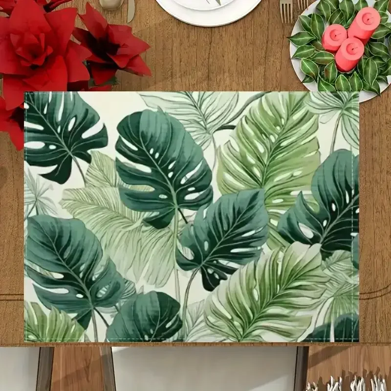 1PC Placemats Linen Green Leaves Summer Series Table Pads Washable Table Mats Family Table Decorations Room Decor