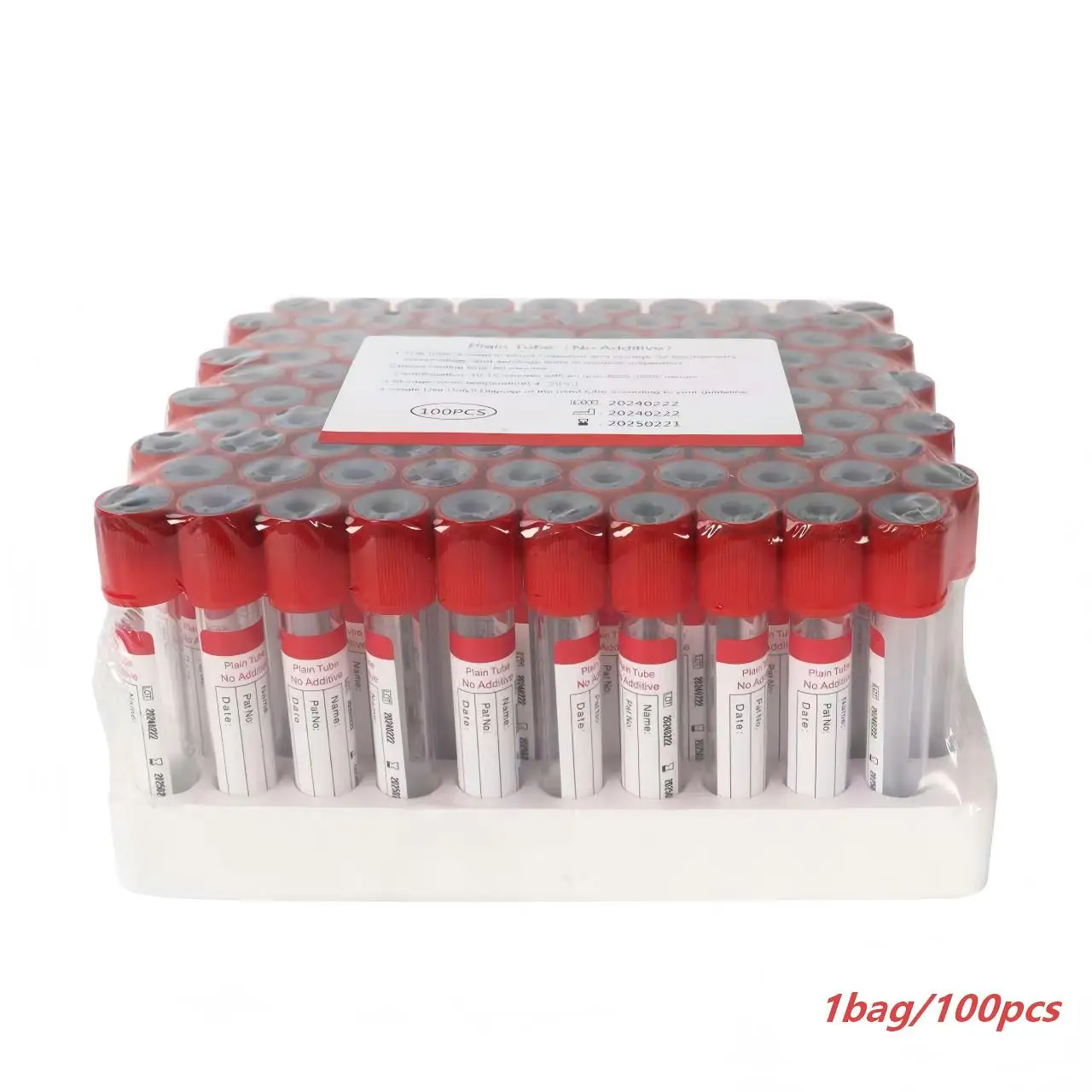 100 Pcs Disposable Glass Blood Collection Vacuum Tubes With Negative Pressure Lids Test Tube Cover Tube Hospital