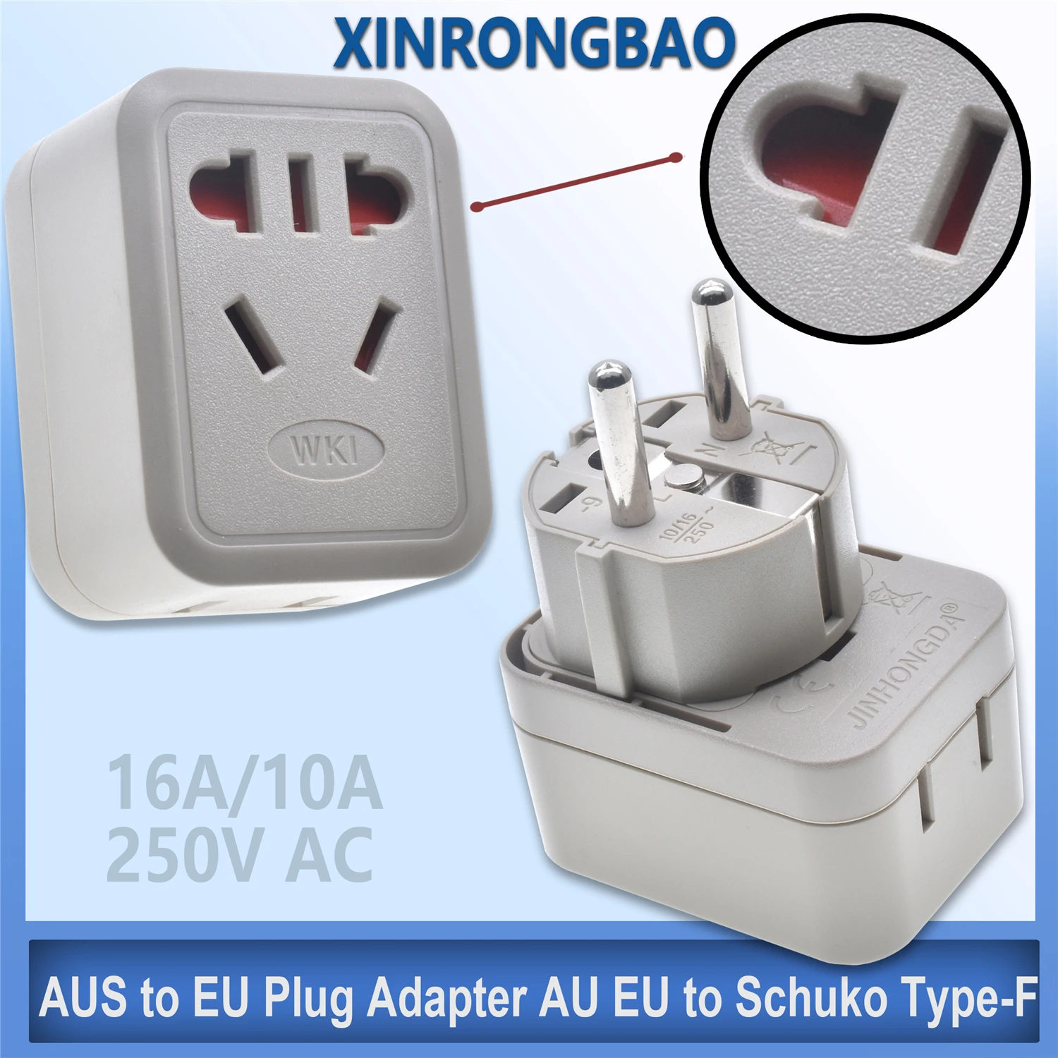 AUS to EU Plug Adapter AU EU to Schuko Type-F Travel Converter Round 2 Pins Power Plug travel France Poland Russia Korean Swiss