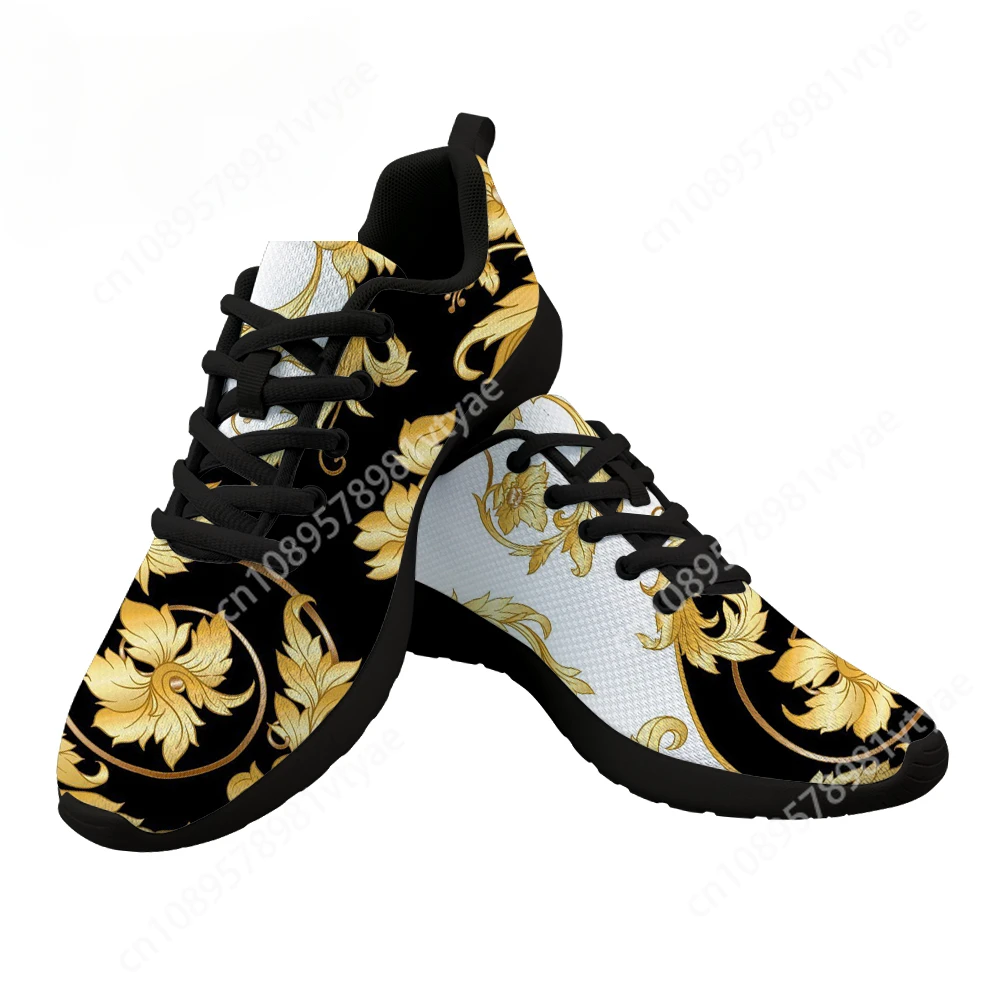 Custom Nieuwe Mannen Schoenen Luxe Gouden Europese Bloemenprint Casual Vrouwen Sneakers Merk Designer Lace Up Sportschoenen Dropshipping