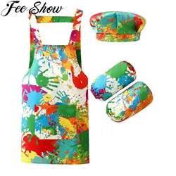 Kids Artist Costume Accessories Set Painter Dress-Up with Hat Animals Pattern Apron Arm Sleeve for Halloween Career Day Costume