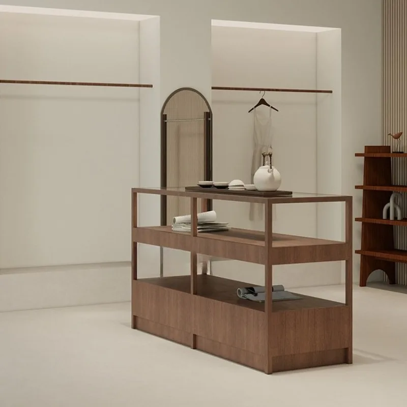 

Table jewelry cabinet glass cabinet walnut medium and ancient style display rack with running water table in the middle