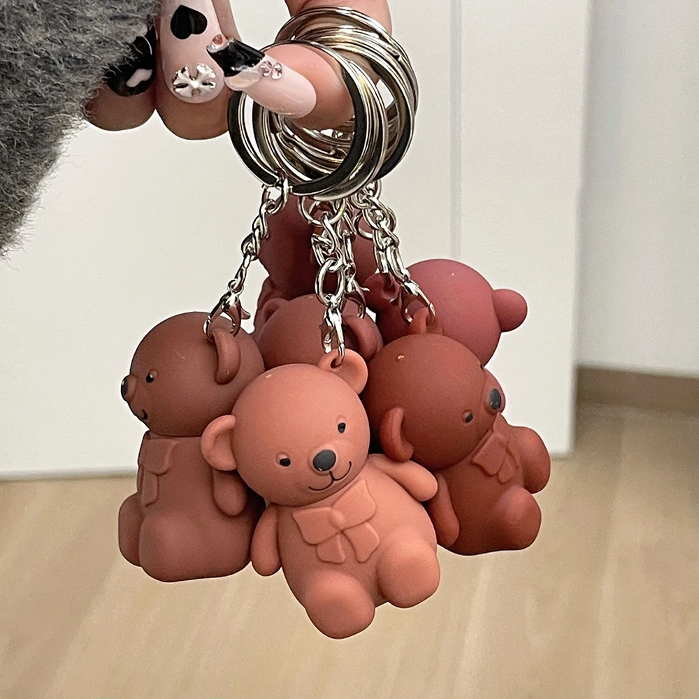 Bear Recklace Lip Mud Gray Pink Matte Matte Velvet Lip Glaze Cute Portable Keychain Pendant