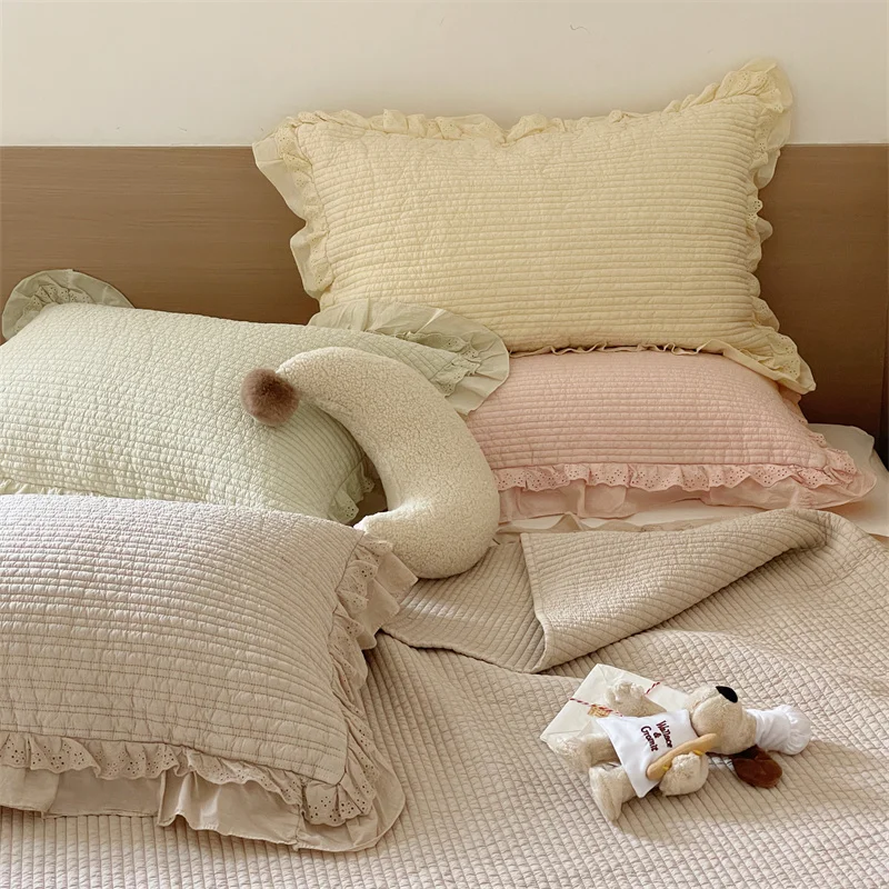 80s Pure Cotton Sand Wash Quilt Cover Cream  Color Universal Bedroom Single Person Pillowcase Machine Washable Korean Style