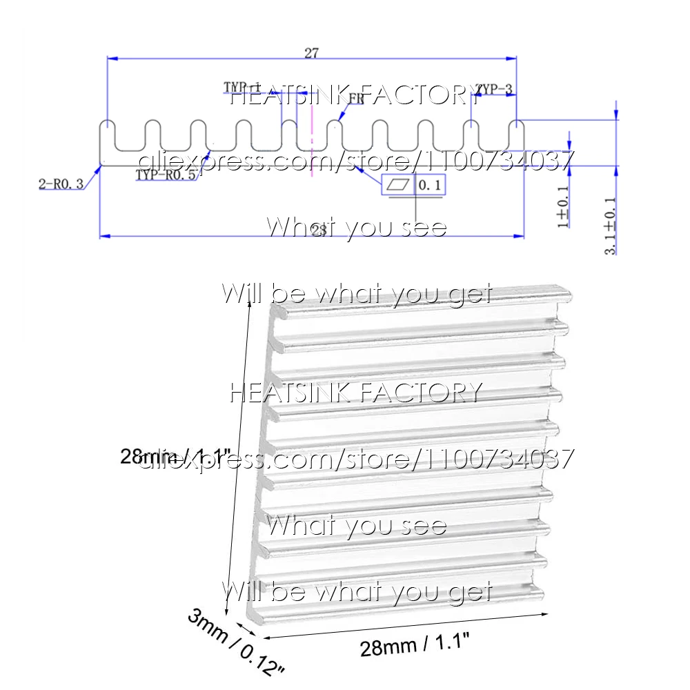 28x28x3mm Aluminum Heatsink Cooling Radiator for Electronic IC Chip MOS RAM AMD CPU LED Cooler Heat Dissipation