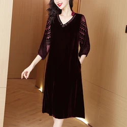 Autumn Retro Embroidery Dress Women's 2023 New Luxury Velvet Knee Length Dress Korean Version Loose Fit Party Dress Vestidos