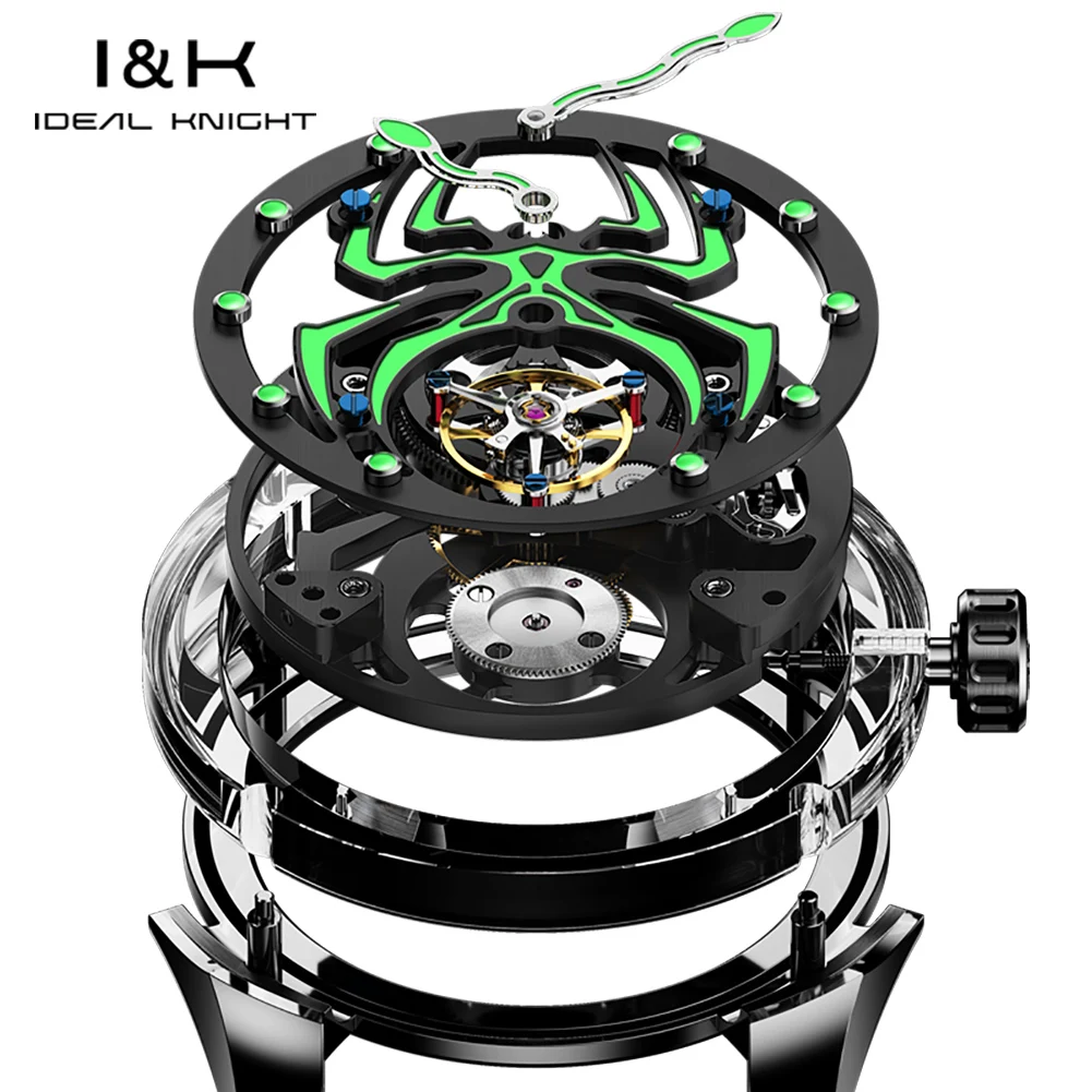 IDEAL KNIGHT 6802 Tourbillon Watch Hollow Spider Pattern Limited Edition Watch Original Brand Men Automatic Mechanical Watch