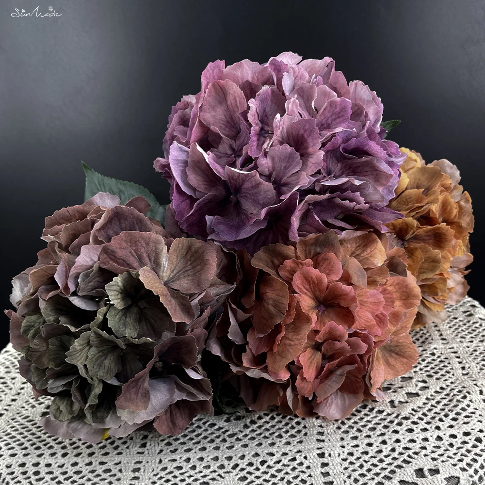 SunMade Luxury Large Retro ortensia Branch Vintage Artificial Flowers Home Wedding Decoration Fall Decor Flores Artificales