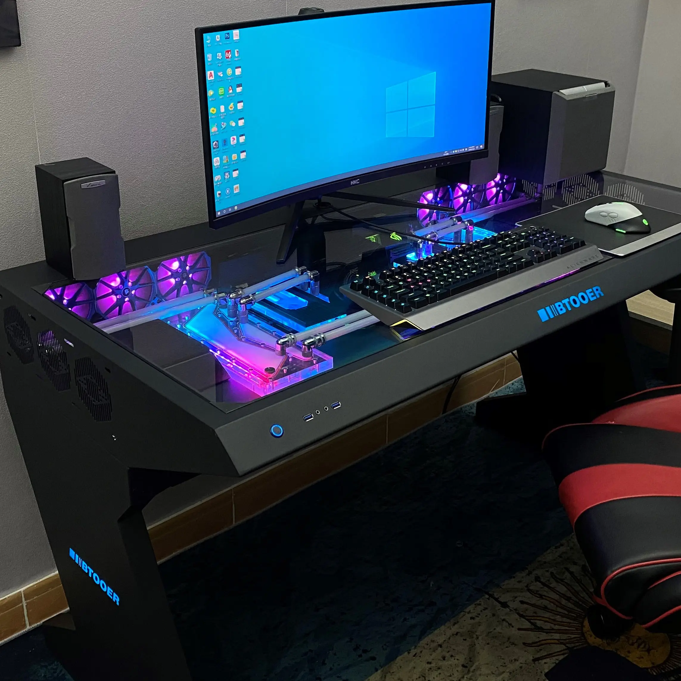 Homemade Tempered Glass Side Panel Table PC Desk RGB ATX PC Case Table Computer Gaming Case And Desk Two In One Combo