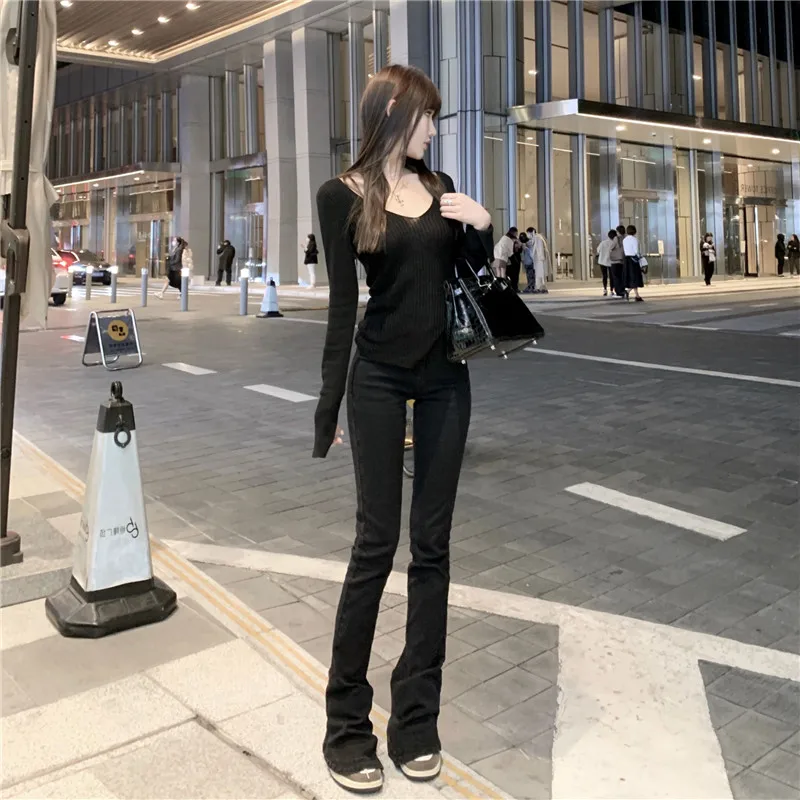 

High Waist Flared Jeans Women's Autumn Winter Stretchy Fleece Lined Long Length Bootcut Pants Slimming Effect