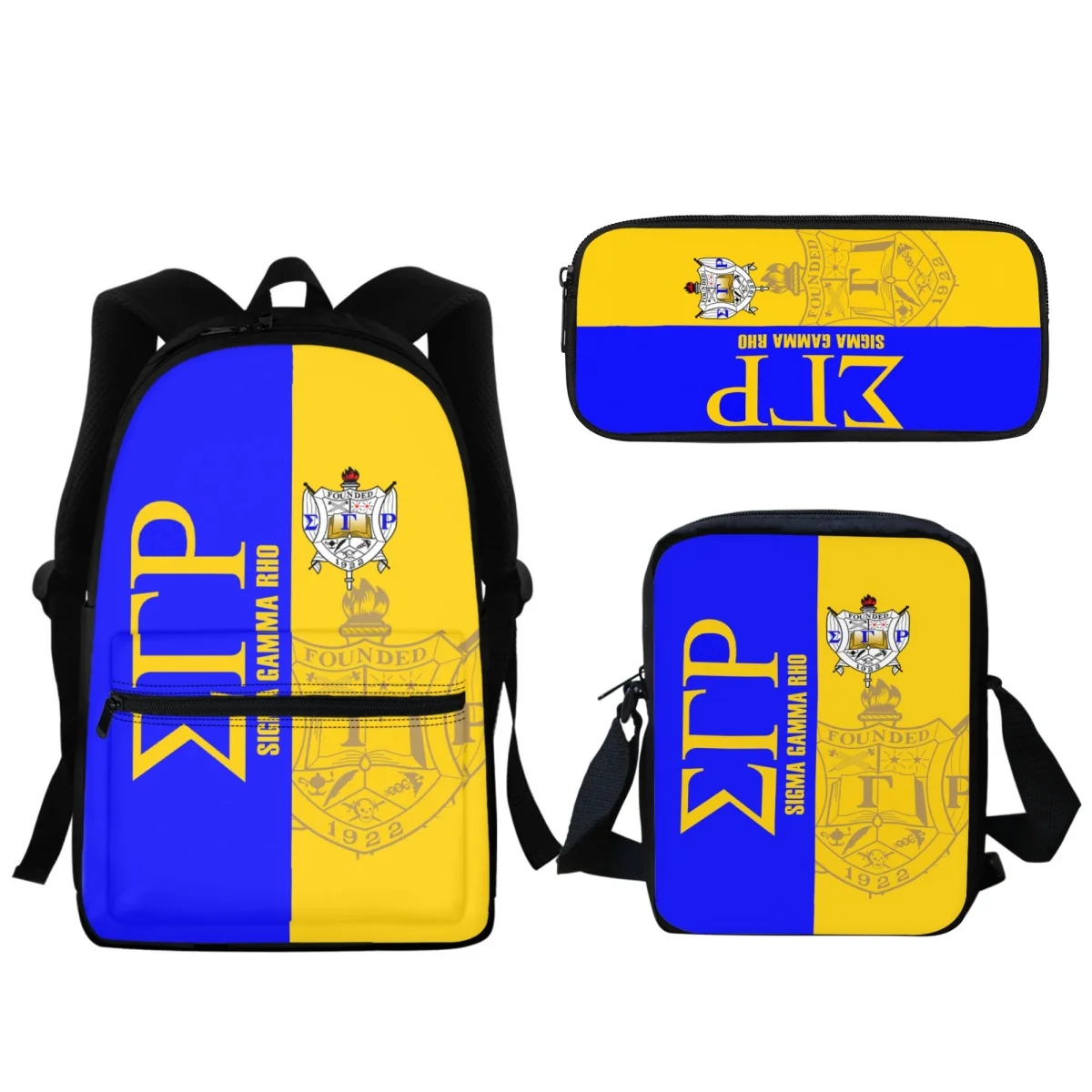 

School Bag Set College Student School Bag Sigma Gamma Rho Print Zipper Fashion Backpack Boys Children's School Bag Lunch Satchel