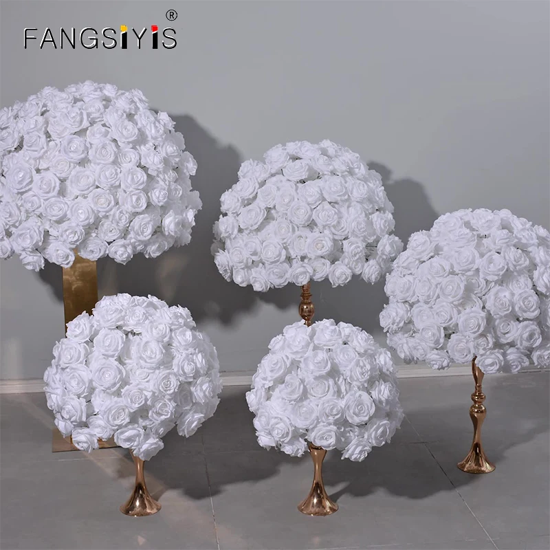 

70/60/50cm White Large Flower Ball Artificial Table Centerpiece for Event Wedding Decor Road Lead Floral Arrangement Decor prop