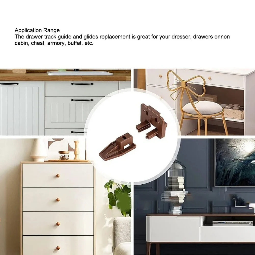 10 set Durable Plastic Drawer Track Guide With Screws Brown Drawer Slide Glides Drawer Replacement Parts Drawer