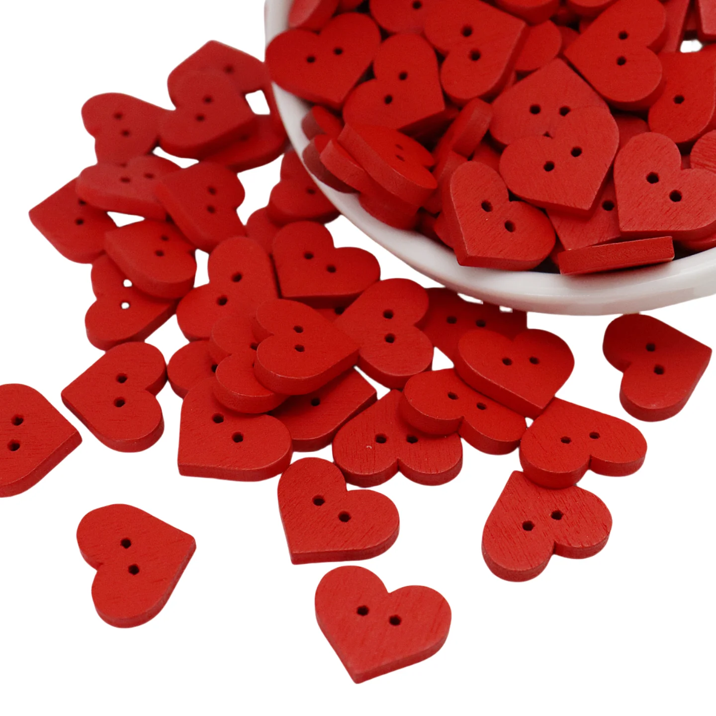 100pcs Red 15mm Heart Shaped 2 Hole Wooden Buttons For Sewing Scrapbooking Christmas Crafting DIY Accessories Embellishments