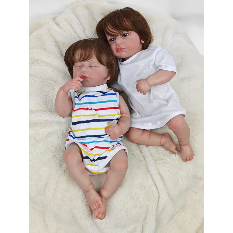 45CM Reborn Baby Doll twins Loulou Asleep/Awake Soft Vinyl Body Lifelike 3D Skin with Visible Veins High Quality Handmade Doll