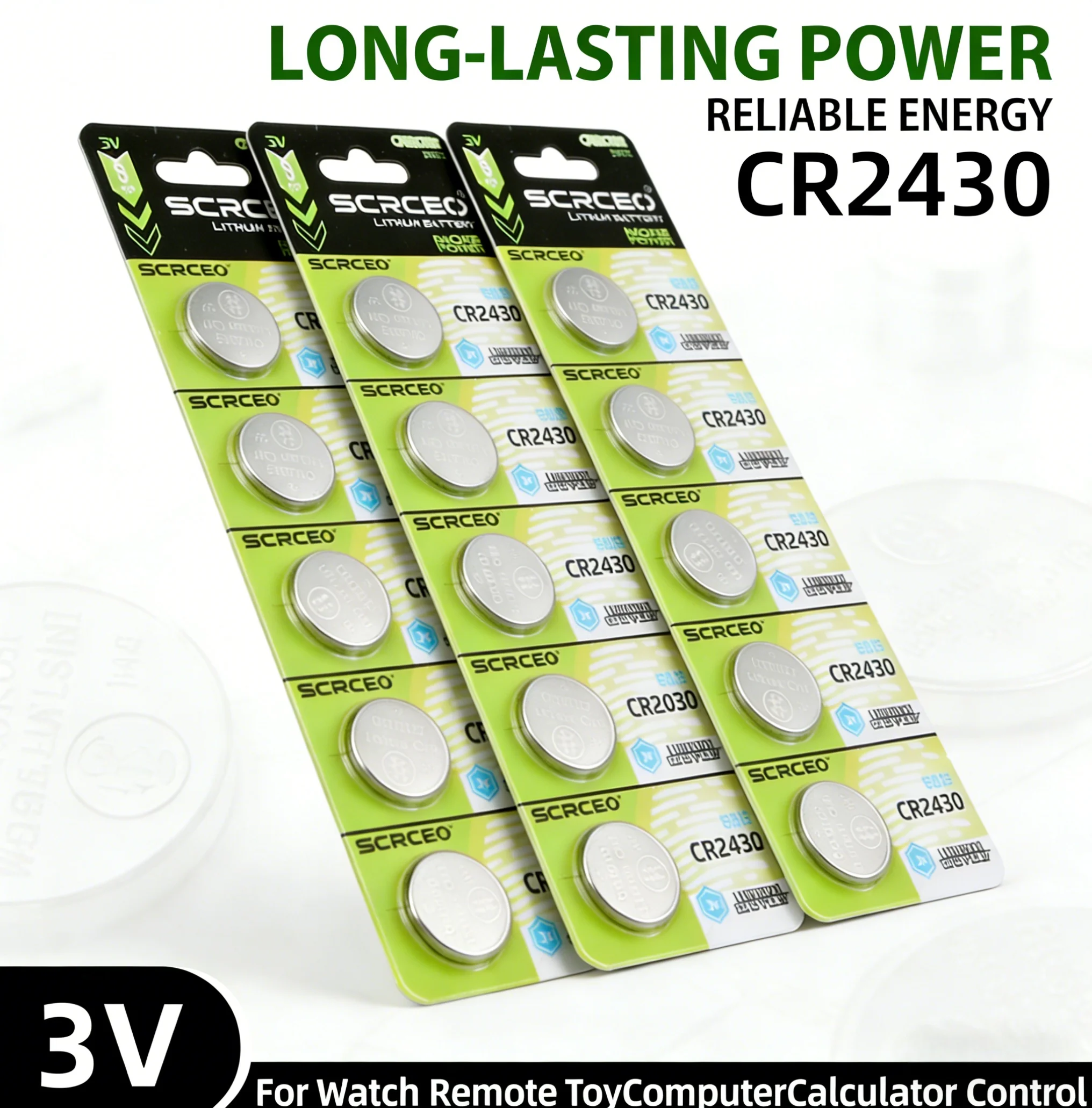 3V 2-100PCS CR2430 Lithium Coin Battery, Compatible with DL2430/BR2430, for Watch, Clock, Car Key Fob