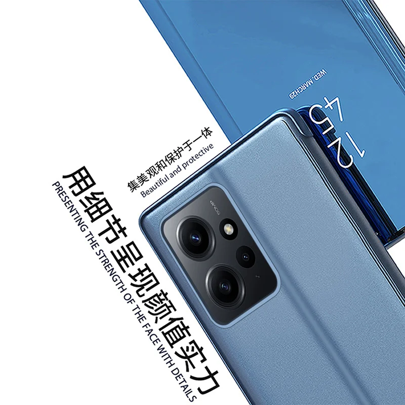 حافظة هاتف مقاومة للصدمات لهاتف شاومي ريدمي نوت 14 13 11 برو 4G 5G 12Pro Plus 5G غطاء قلاب شفاف مرآة ممتص للصدمات غطاء خلفي من البولي يوريثان