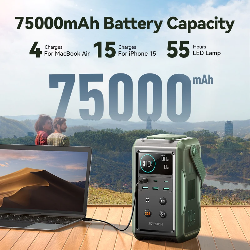 Joyroom 75000mAh 240Wh Portable Power Station with 100W USB C Output Large Battery Capacity Power Bank Lighting and SOS Mode