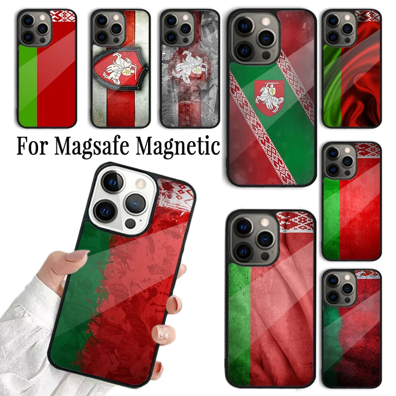 Coque Phone Case For iPhone 16 15 14 13 12 Mini 11 Pro Max Plus Magsafe Magnetic Wireless Charging Cover Belarusian flag