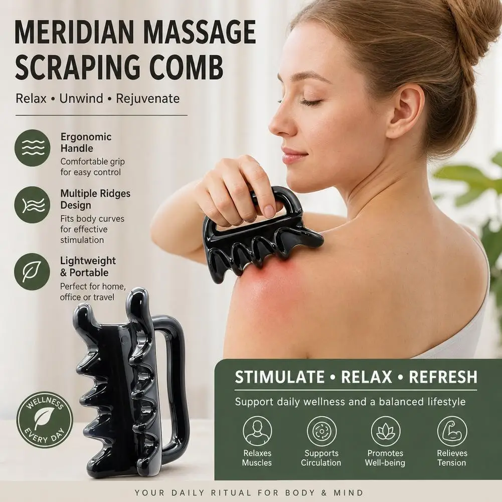 Double Push Resin Massage Comb Back Waist Gua Sha Device Shoulder Neck Gua Sha Stick Meridian Dredging Stick Massage Tool 1PC