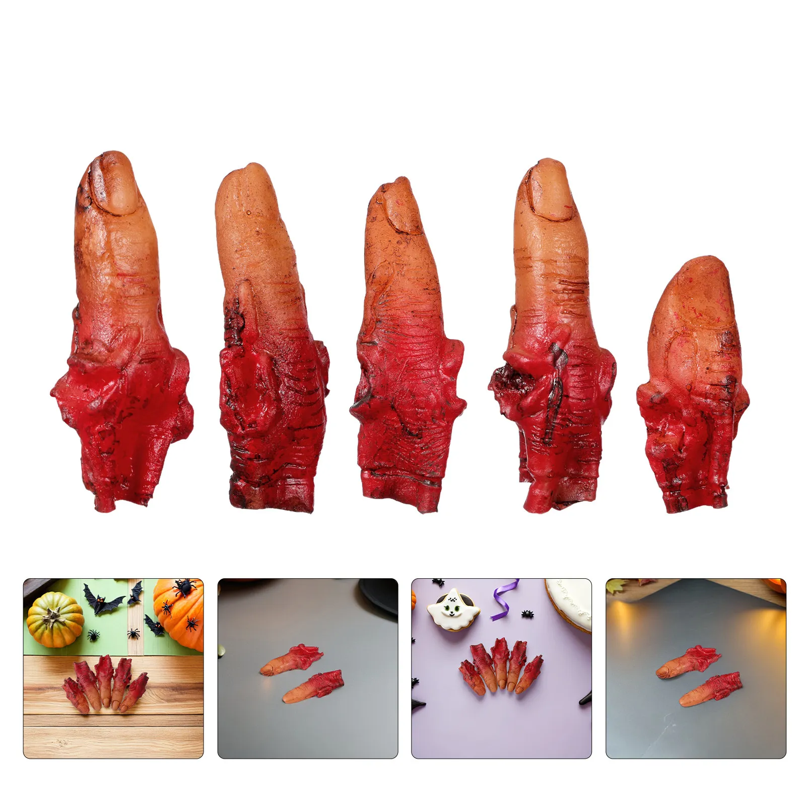 

4Sets Halloween Bloody Severed Fingers Plastic Props Realistic Curved Fake Fingers Horror Haunted Decor Party Prank